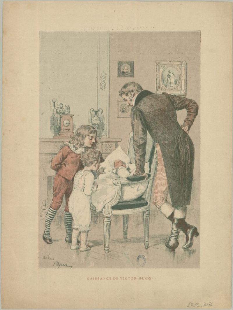 Portrait de Hugo Victor Hugo écrivant, représentant son génie littéraire et son engagement romantique